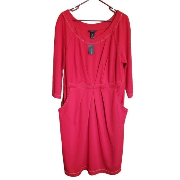 LANE BRYANT Red Pleated and Front Pockets 3/4 Sleeve Dress SIZE 14/16 NWT - Picture 1 of 12